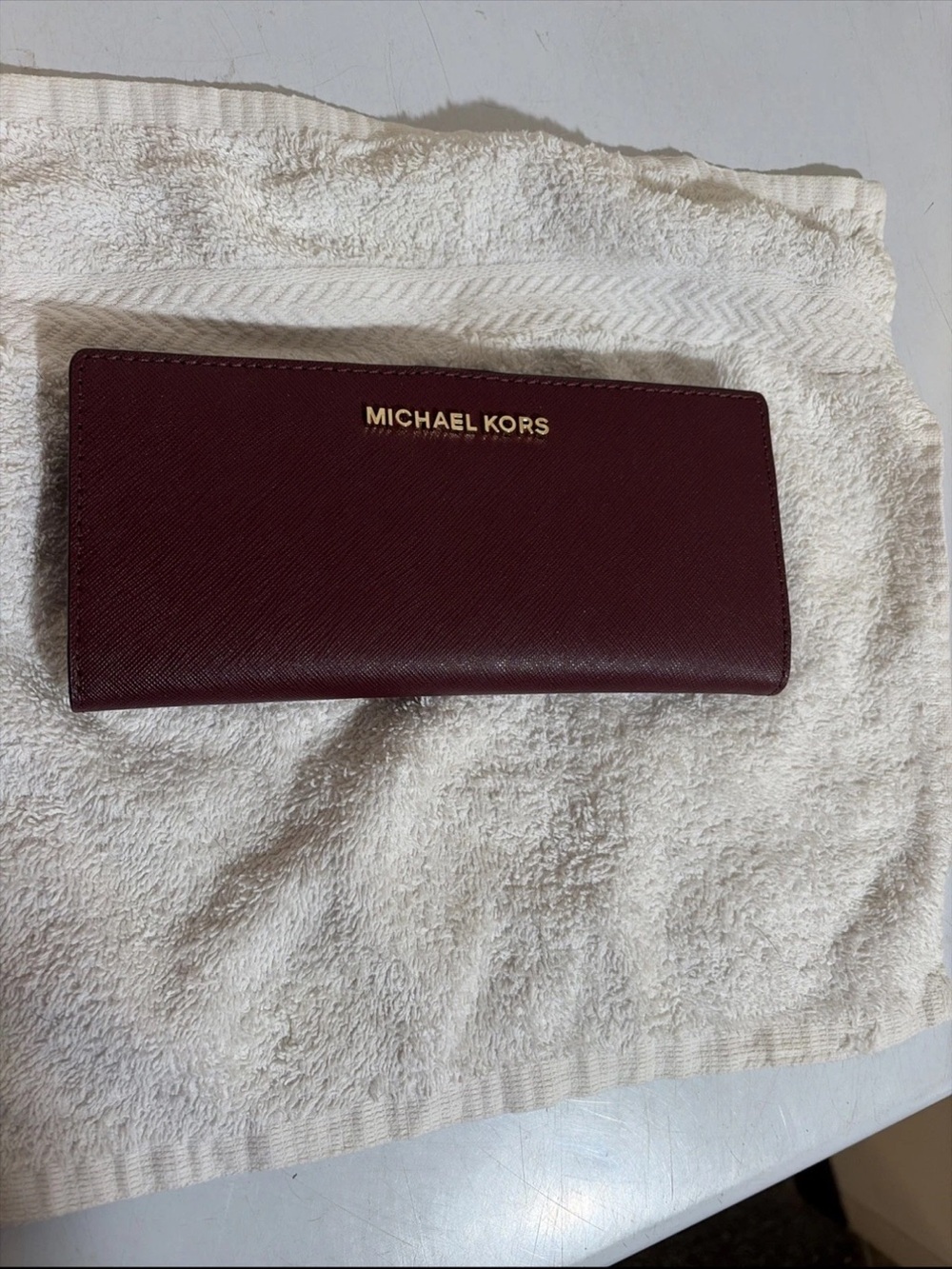Michael Kors Jet set Burgundy Leather Continental Wallet with Gold Logo